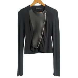 Iris Setlakwe Mixed Media Moto Jacket Black Leather Trim Size Small
